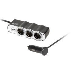 Rozgałęziacz gniazda zapalniczki x3 z kablem i USB