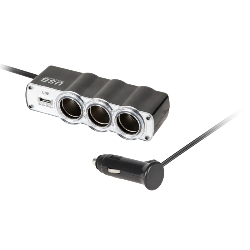 Rozgałęziacz gniazda zapalniczki x3 z kablem i USB