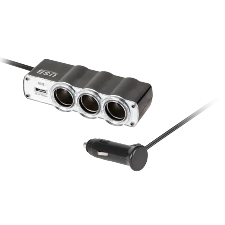 Rozgałęziacz gniazda zapalniczki x3 z kablem i USB
