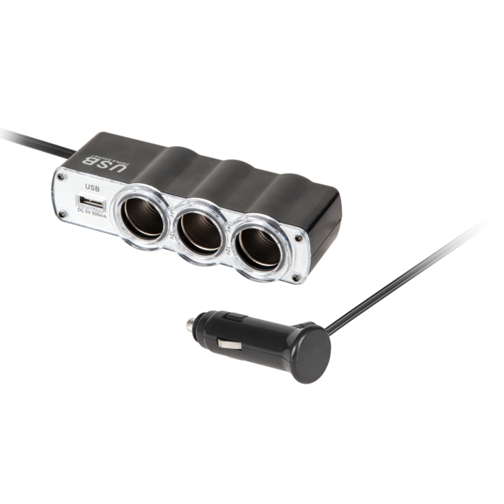 Rozgałęziacz gniazda zapalniczki x3 z kablem i USB Rozgałęziacz gniazda zapalniczki x3 z kablem i USB