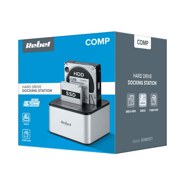 Stacja dokująca dysków HDD/ SSD USB 3.0 aluminiowa Rebel Stacja dokująca dysków HDD/ SSD USB 3.0 aluminiowa Rebel