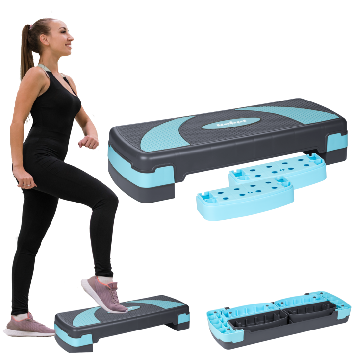 Step do aerobiku i ćwiczeń fitness, 3 stopnie, szaro-niebieski, REBEL ACTIVE Step do aerobiku i ćwiczeń fitness, 3 stopnie, szaro-niebieski, REBEL ACTIVE