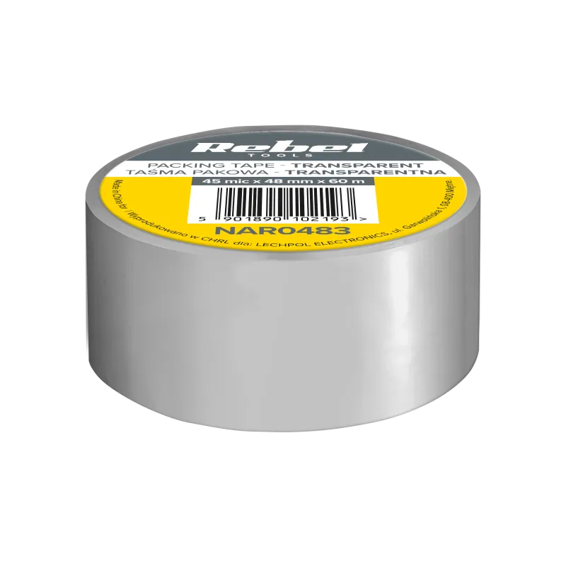 Taśma pakowa transparentna REBEL (45mic x 48 mm x 60 m) Taśma pakowa transparentna REBEL (45mic x 48 mm x 60 m)