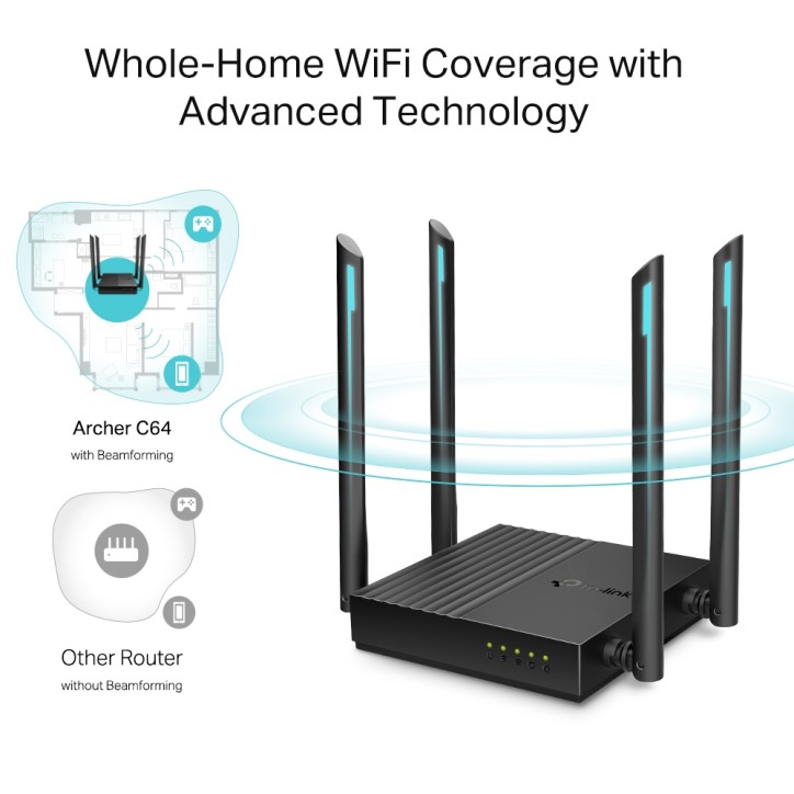 TP-LINK ROUTER AC1200 Archer C64, bezprzewodowy, dwupasmowy, 400/867Mb/s TP-LINK ROUTER AC1200 Archer C64, bezprzewodowy, dwupasmowy, 400/867Mb/s