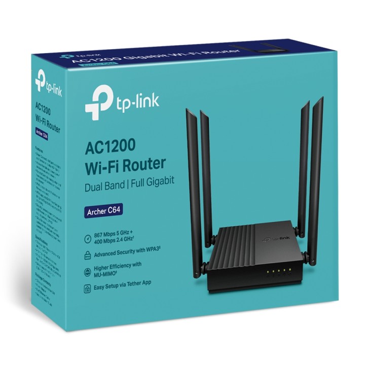 TP-LINK ROUTER AC1200 Archer C64, bezprzewodowy, dwupasmowy, 400/867Mb/s TP-LINK ROUTER AC1200 Archer C64, bezprzewodowy, dwupasmowy, 400/867Mb/s