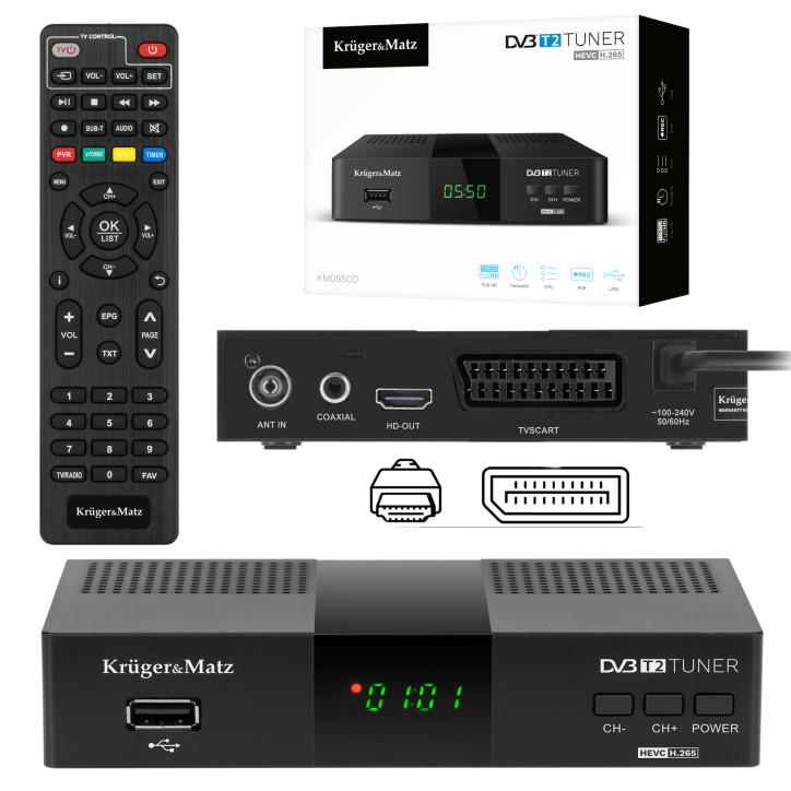 Tuner DVB-T2 H.265 HEVC Kruger&Matz Tuner DVB-T2 H.265 HEVC Kruger&Matz