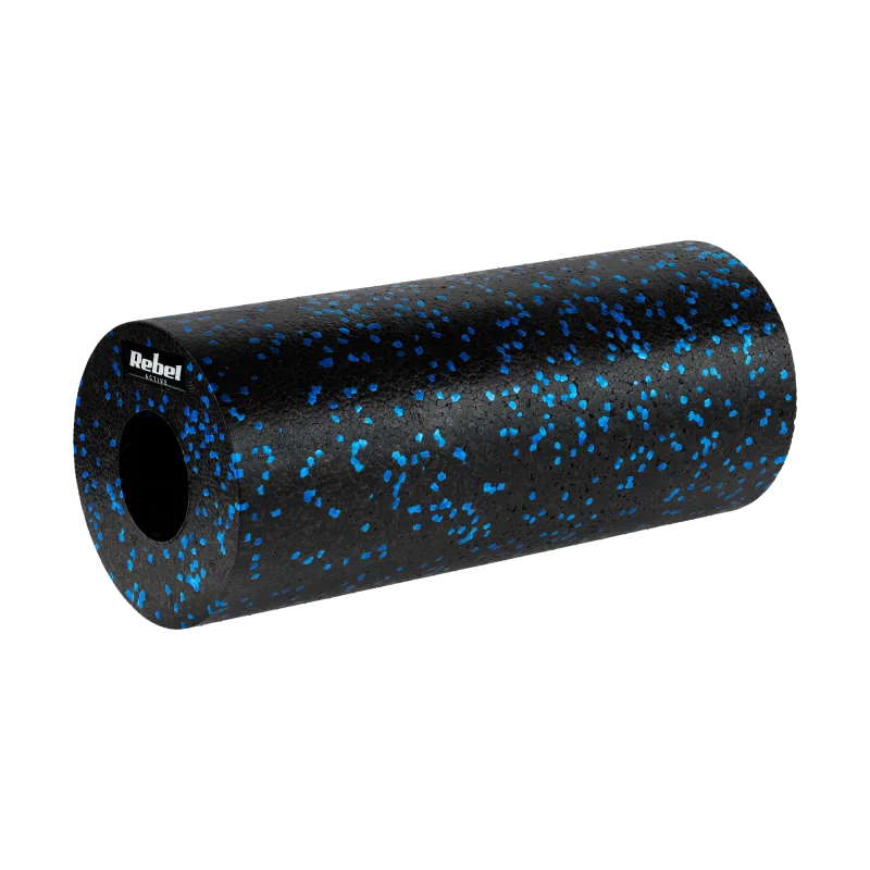 Wałek do masażu, roller piankowy gładki 14x33cm, kolor czarno-niebieski, materiał EPP, REBEL ACTIVE