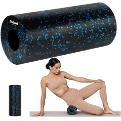 Wałek do masażu, roller piankowy gładki 14x33cm, kolor czarno-niebieski, materiał EPP, REBEL ACTIVE