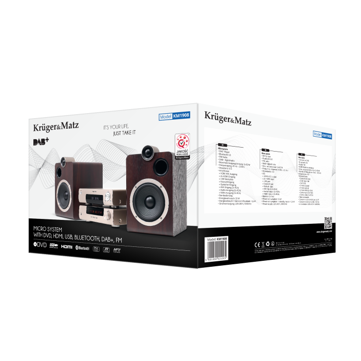 Wieża DVD Kruger&Matz KM1908 (DVD, HDMI, USB, Bluetooth, radio cyfrowe DAB+ i FM) Wieża DVD Kruger&Matz KM1908 (DVD, HDMI, USB, Bluetooth, radio cyfrowe DAB+ i FM)