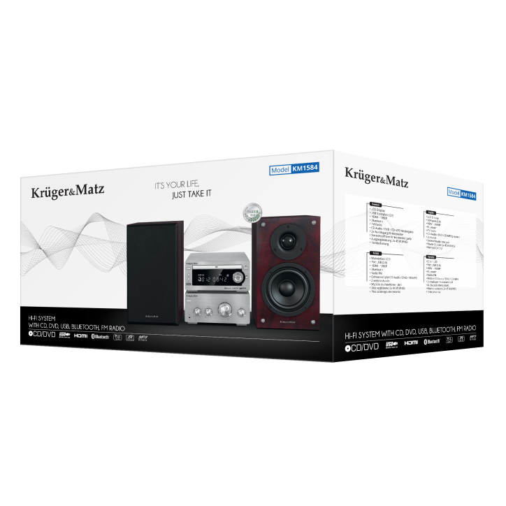 Wieża Kruger&Matz z DVD, portem USB, wyjściem HDMI model KM1584 Wieża Kruger&Matz z DVD, portem USB, wyjściem HDMI model KM1584