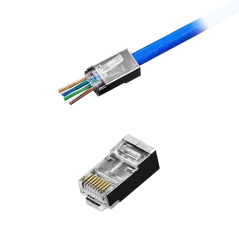 Wtyk telefon. RJ45 8P 8C(drut)przelotowy CAT.5E ekranowany