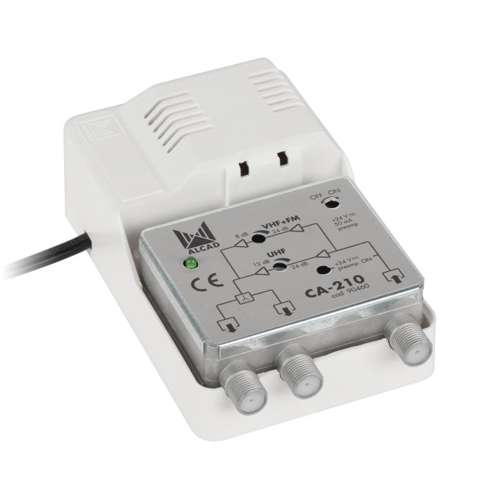 Wzmacniacz antenowy szerokopasmowy 24V CA-210 ALCAD Wzmacniacz antenowy szerokopasmowy 24V CA-210 ALCAD