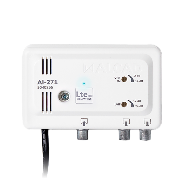 Wzmacniacz antenowy wewnętrzny 2 wyjścia LTE700 AI-271 ALCAD Wzmacniacz antenowy wewnętrzny 2 wyjścia LTE700 AI-271 ALCAD