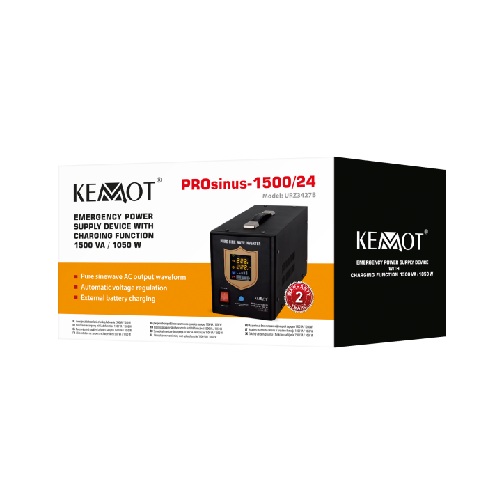 Zasilacz awaryjny KEMOT PROsinus-1500/24 przetwornica z czystym przebiegiem sinusoidalnym i funkcją ładowania 24V 230V 1500VA/ Zasilacz awaryjny KEMOT PROsinus-1500/24 przetwornica z czystym przebiegiem sinusoidalnym i funkcją ładowania 24V 230V 1500VA/