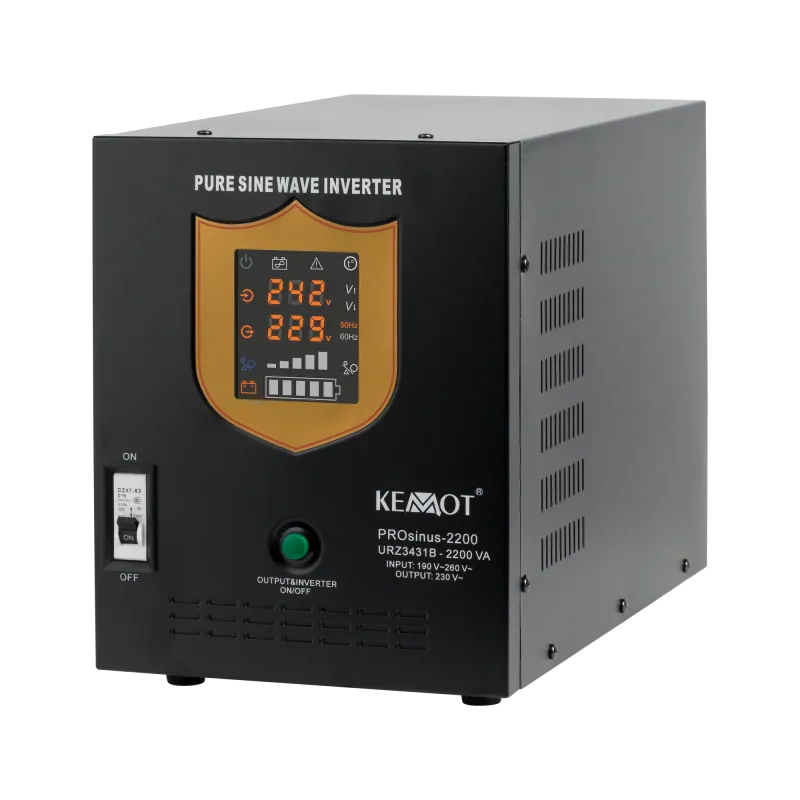 Zasilacz awaryjny KEMOT PROsinus-2200 przetwornica z czystym przebiegiem sinusoidalnym i funkcją ładowania 12V 230V 2200VA/160