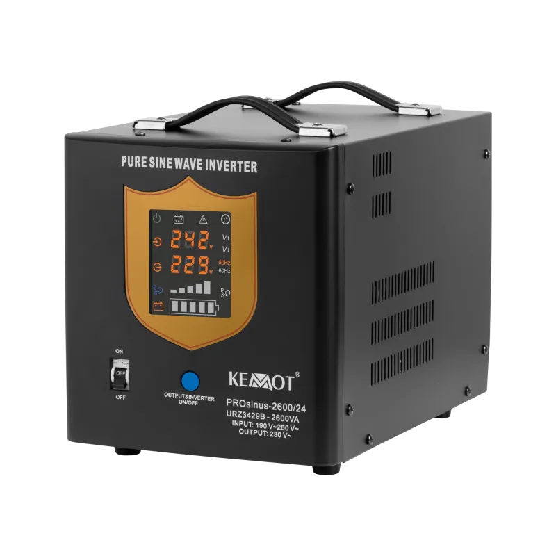 Zasilacz awaryjny KEMOT PROsinus-2600/24 przetwornica z czystym przebiegiem sinusoidalnym i funkcją ładowania 24V 230V 2600VA/