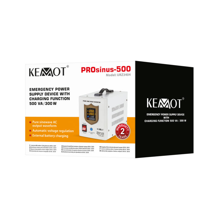 Zasilacz awaryjny KEMOT PROsinus-500 przetwornica z czystym przebiegiem sinusoidalnym i funkcją ładowania 12V 230V 500VA/300W Zasilacz awaryjny KEMOT PROsinus-500 przetwornica z czystym przebiegiem sinusoidalnym i funkcją ładowania 12V 230V 500VA/300W