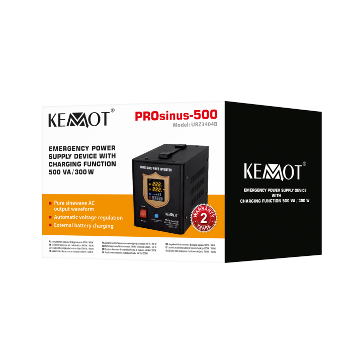 Zasilacz awaryjny KEMOT PROsinus-500 przetwornica z czystym przebiegiem sinusoidalnym i funkcją ładowania 12V 230V 500VA/300W - Zasilacz awaryjny KEMOT PROsinus-500 przetwornica z czystym przebiegiem sinusoidalnym i funkcją ładowania 12V 230V 500VA/300W -