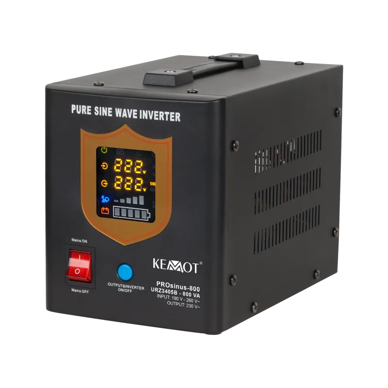 Zasilacz awaryjny KEMOT PROsinus-800 przetwornica z czystym przebiegiem sinusoidalnym i funkcją ładowania 12V 230V 800VA/500W - Zasilacz awaryjny KEMOT PROsinus-800 przetwornica z czystym przebiegiem sinusoidalnym i funkcją ładowania 12V 230V 800VA/500W -