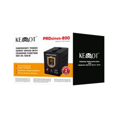 Zasilacz awaryjny KEMOT PROsinus-800 przetwornica z czystym przebiegiem sinusoidalnym i funkcją ładowania 12V 230V 800VA/500W - 