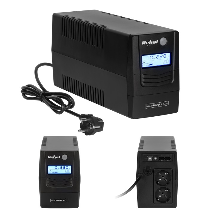 Zasilacz awaryjny komputerowy UPS REBEL model Nanopower Plus 1000 ( offline, 1000VA / 600W , 230 V , 50Hz , LCD , USB , RJ45 ) Zasilacz awaryjny komputerowy UPS REBEL model Nanopower Plus 1000 ( offline, 1000VA / 600W , 230 V , 50Hz , LCD , USB , RJ45 )