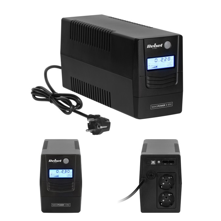 Zasilacz awaryjny komputerowy UPS REBEL model Nanopower Plus 850 ( offline, 850VA / 480W , 230 V , 50Hz , LCD , USB , RJ45 ) Zasilacz awaryjny komputerowy UPS REBEL model Nanopower Plus 850 ( offline, 850VA / 480W , 230 V , 50Hz , LCD , USB , RJ45 )