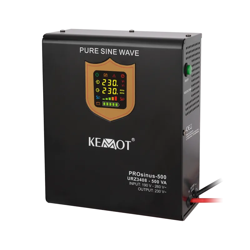 Zasilacz awaryjny naścienny KEMOT PROsinus-500 przetwornica z czystym przebiegiem sinusoidalnym i funkcją ładowania 12V 230V 5