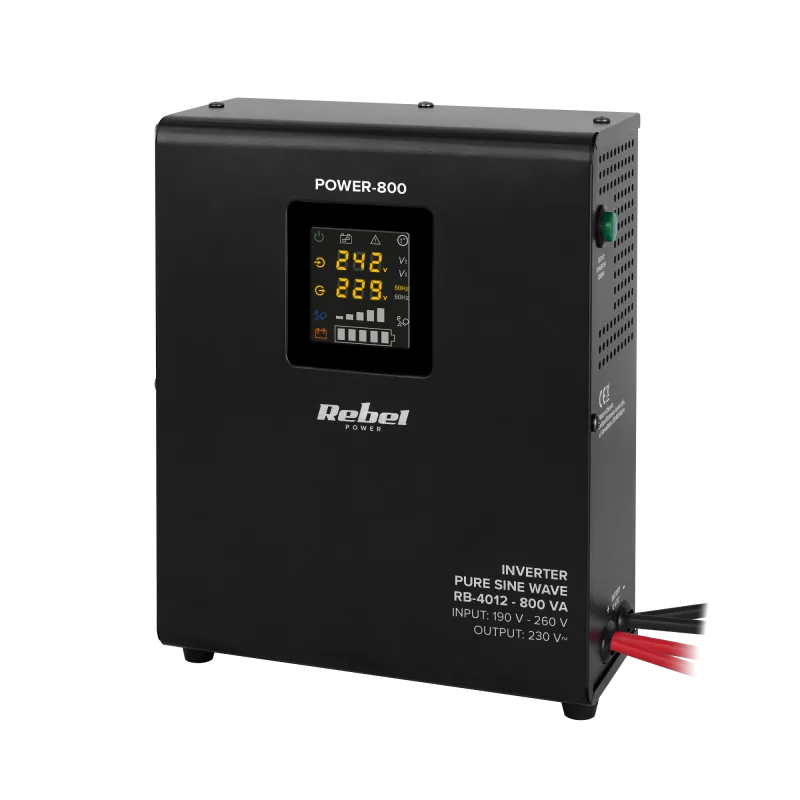 Zasilacz Awaryjny Naścienny Rebel POWER-800 - przetwornica z czystym przebiegiem sinusoidalnym i funkcją ładowania 12V 230V 800