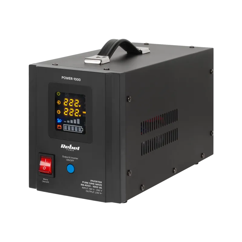Zasilacz Awaryjny Rebel POWER-1000 - przetwornica z czystym przebiegiem sinusoidalnym i funkcją ładowania 12V 230V 1000VA/700W Zasilacz Awaryjny Rebel POWER-1000 - przetwornica z czystym przebiegiem sinusoidalnym i funkcją ładowania 12V 230V 1000VA/700W
