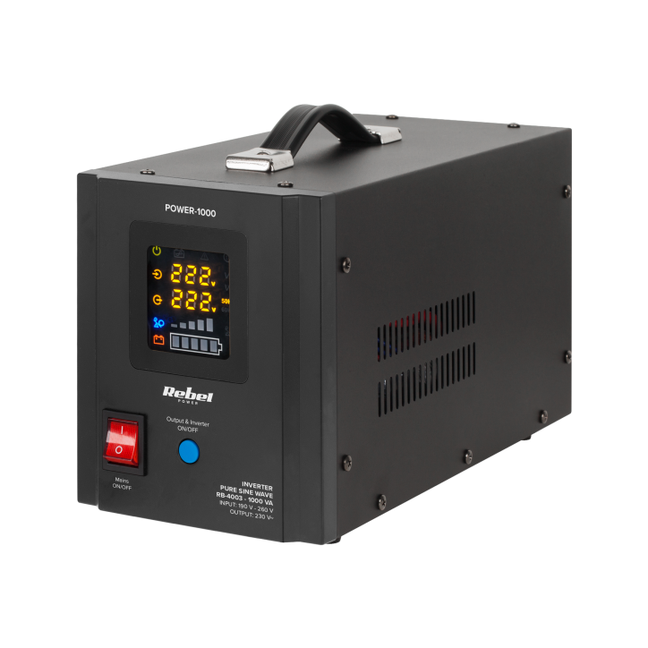 Zasilacz Awaryjny Rebel POWER-1000 - przetwornica z czystym przebiegiem sinusoidalnym i funkcją ładowania 12V 230V 1000VA/700W Zasilacz Awaryjny Rebel POWER-1000 - przetwornica z czystym przebiegiem sinusoidalnym i funkcją ładowania 12V 230V 1000VA/700W