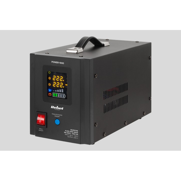 Zasilacz Awaryjny Rebel POWER-1000 - przetwornica z czystym przebiegiem sinusoidalnym i funkcją ładowania 12V 230V 1000VA/700W Zasilacz Awaryjny Rebel POWER-1000 - przetwornica z czystym przebiegiem sinusoidalnym i funkcją ładowania 12V 230V 1000VA/700W