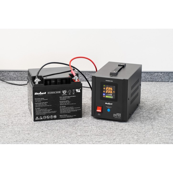 Zasilacz Awaryjny Rebel POWER-500 - przetwornica z czystym przebiegiem sinusoidalnym i funkcją ładowania 12V 230V 500VA/300W Zasilacz Awaryjny Rebel POWER-500 - przetwornica z czystym przebiegiem sinusoidalnym i funkcją ładowania 12V 230V 500VA/300W