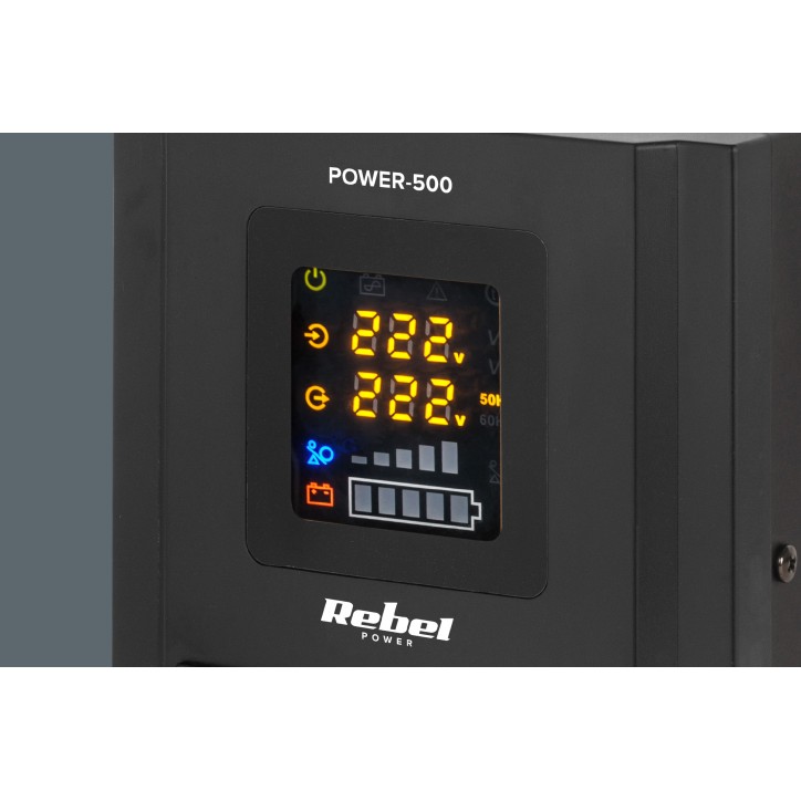 Zasilacz Awaryjny Rebel POWER-500 - przetwornica z czystym przebiegiem sinusoidalnym i funkcją ładowania 12V 230V 500VA/300W Zasilacz Awaryjny Rebel POWER-500 - przetwornica z czystym przebiegiem sinusoidalnym i funkcją ładowania 12V 230V 500VA/300W