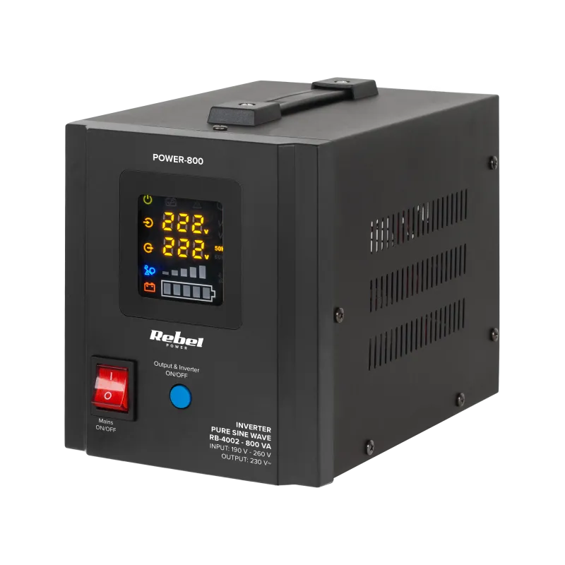 Zasilacz Awaryjny Rebel POWER-800 - przetwornica z czystym przebiegiem sinusoidalnym i funkcją ładowania 12V 230V 800VA/500W