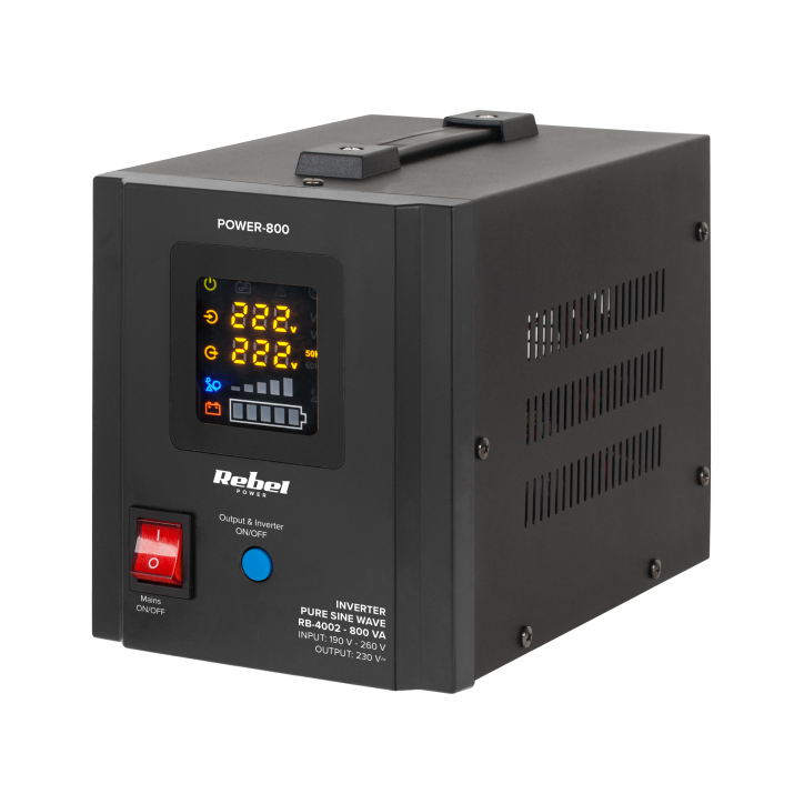 Zasilacz Awaryjny Rebel POWER-800 - przetwornica z czystym przebiegiem sinusoidalnym i funkcją ładowania 12V 230V 800VA/500W Zasilacz Awaryjny Rebel POWER-800 - przetwornica z czystym przebiegiem sinusoidalnym i funkcją ładowania 12V 230V 800VA/500W