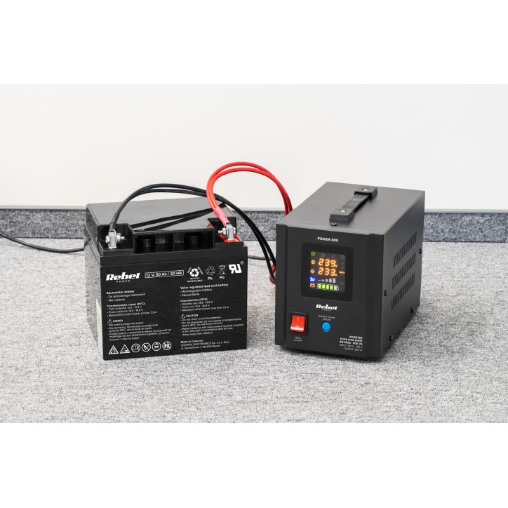 Zasilacz Awaryjny Rebel POWER-800 - przetwornica z czystym przebiegiem sinusoidalnym i funkcją ładowania 12V 230V 800VA/500W Zasilacz Awaryjny Rebel POWER-800 - przetwornica z czystym przebiegiem sinusoidalnym i funkcją ładowania 12V 230V 800VA/500W