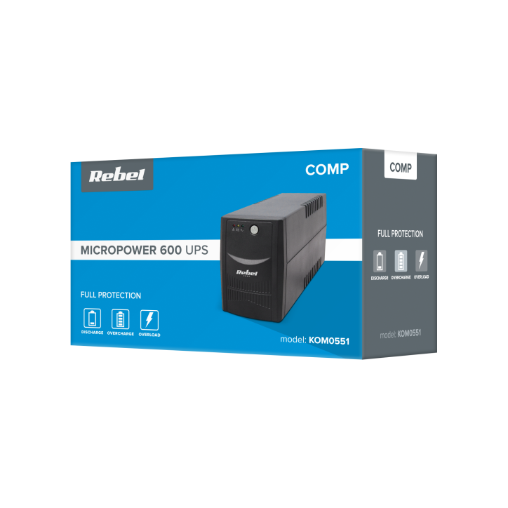 Zasilacz awaryjny UPS REBEL model Micropower 600 ( offline, 600VA / 360W , 230 V , 50Hz ) Zasilacz awaryjny UPS REBEL model Micropower 600 ( offline, 600VA / 360W , 230 V , 50Hz )