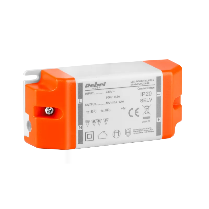Zasilacz REBEL do sznurów diodowych LED 12V 1A (YSL12-1201000) 12Watt max.