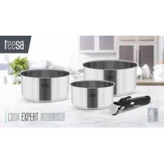 Zestaw garnków z odłączaną rączką TEESA COOK EXPERT SINGLE HAND