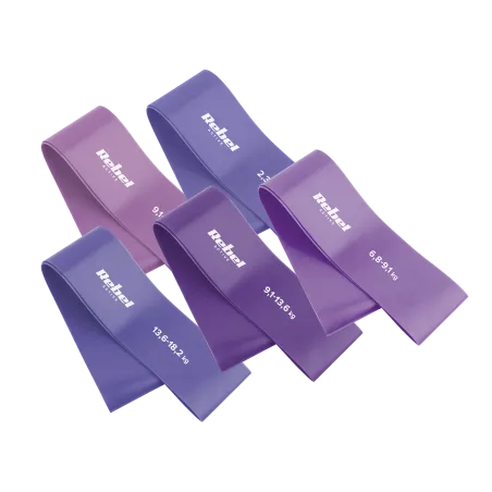 Zestaw gum do ćwiczeń lateksowy - Mini Band L, 2.3-18.2 kg, 5 gum, fioletowy, REBEL ACTIVE