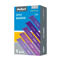 Zestaw gum do ćwiczeń lateksowy - Mini Band L, 2.3-18.2 kg, 5 gum, fioletowy, REBEL ACTIVE