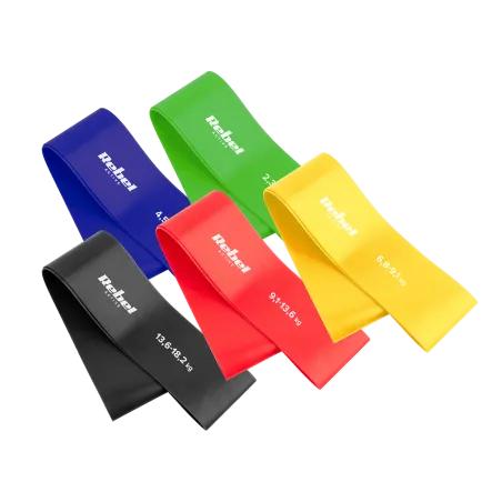 Zestaw gum do ćwiczeń lateksowy - Mini Band L, 2.3-18.2 kg, 5 gum, kolorowy, REBEL ACTIVE