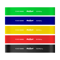 Zestaw gum do ćwiczeń lateksowy - Mini Band L, 2.3-18.2 kg, 5 gum, kolorowy, REBEL ACTIVE