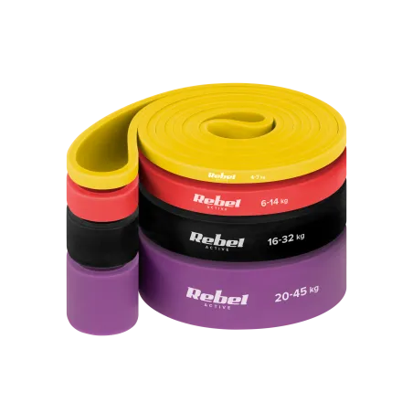 Zestaw gum do ćwiczeń lateksowy - Power Band PLs-2, 4-45 kg, 4 gumy, REBEL ACTIVE
