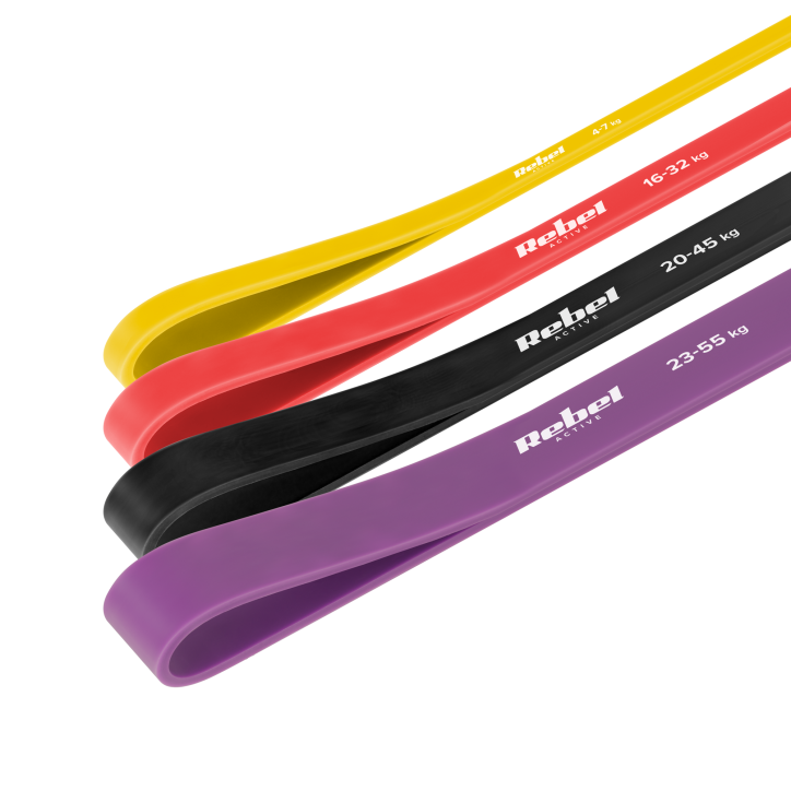 Zestaw gum do ćwiczeń lateksowy - Power Band PLs-2, 4-45 kg, 4 gumy, REBEL ACTIVE Zestaw gum do ćwiczeń lateksowy - Power Band PLs-2, 4-45 kg, 4 gumy, REBEL ACTIVE