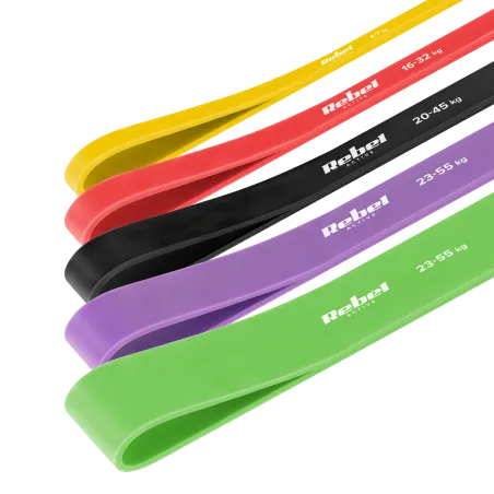 Zestaw gum do ćwiczeń TPE - Power Band PTs-1, 4-55 kg, 5 gum TPE, REBEL ACTIVE