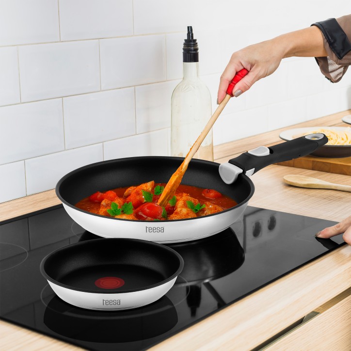 Zestaw patelni z odłączaną rączką 22cm , 24cm 28 cm TEESA FRYING PANS SINGLE HAND Zestaw patelni z odłączaną rączką 22cm , 24cm 28 cm TEESA FRYING PANS SINGLE HAND