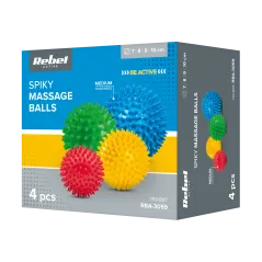 Zestaw piłeczek sensorycznych z kolcami do masażu, 4 piłeczki , REBEL ACTIVE