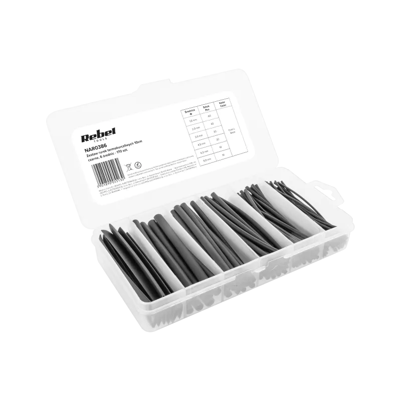 Zestaw rurek termokurczliwych 10 cm. czarne, 6 średnic- 170 szt.