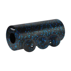 Zestaw wałek do masażu, roller, piłka, duoball , 3 elementy, kolor czarno-niebieski, materiał EPP, REBEL ACTIVE